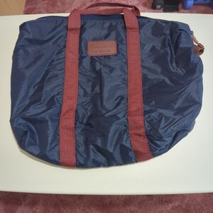 Pierre Cardin Nylon Duffel Bag Navy Red Straps Weekender Travel Gym Lightweight